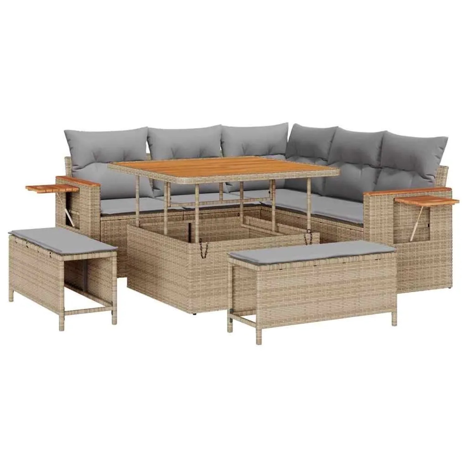 vidaXL Gartensofa-Set mit Kissen 9 Stk Beige und Hellgrau Poly-Rattan 33651 günstig online kaufen