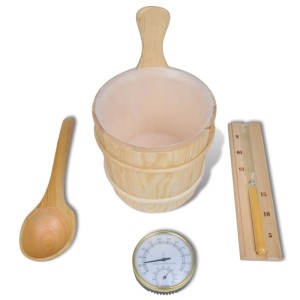 vidaXL 5 Tlg Saunazubehör mit Eimer Löffel Sanduhr Thermo-Hygrometer 50245