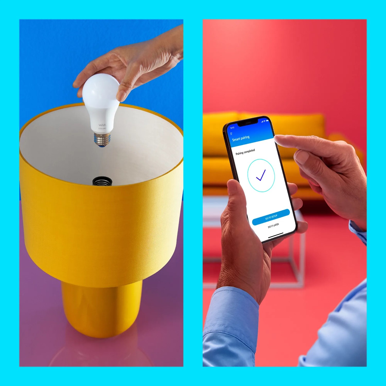 WiZ LED Lampe E27, 8W, tunable white, in Lampe eingesetzt und Steuerung per App.
