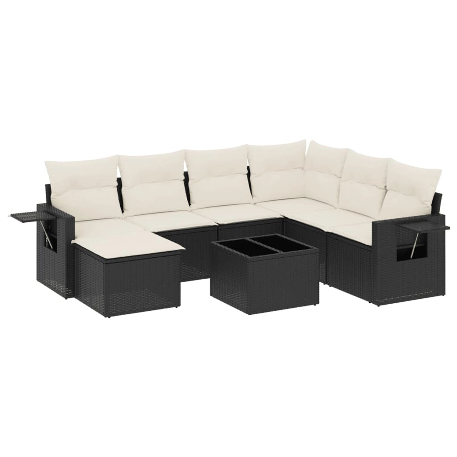 vidaXL 8-tlg Garten-Sofagarnitur mit Kissen Schwarz Poly Rattan Modell 121