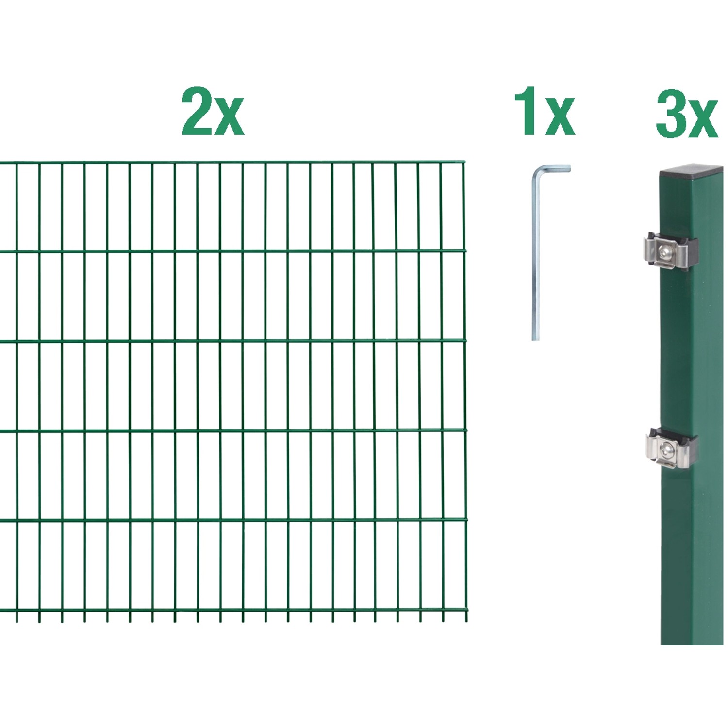 Metallzaun Grund-Set Doppelstabmatte verz. Grün beschichtet 2 x 2 m x 0,8 m