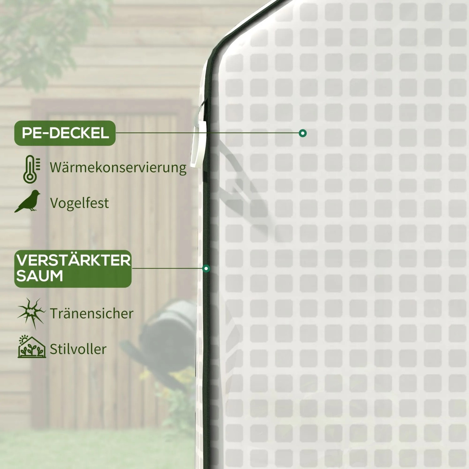 Weiße Furnicato Gewächshausfolie Ersatzplane mit aufrollbaren Fenstern und Tür.