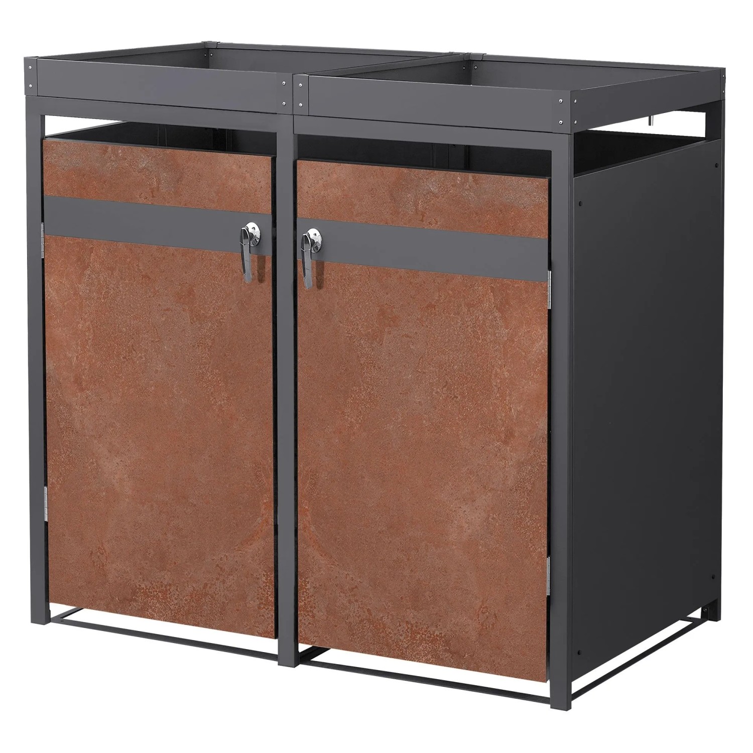 Ml-Design Mülltonnenbox 2er Pflanzdach 132x80x124 cm Anthrazit-Rost
