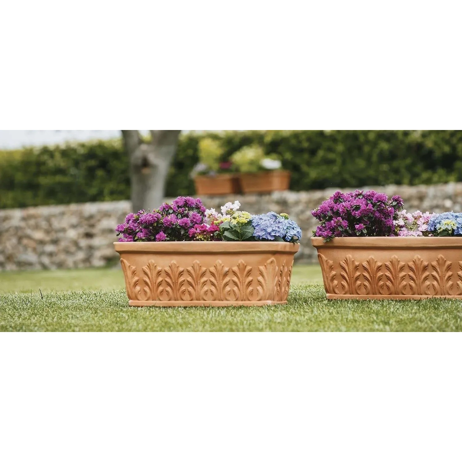 Mein-Pflanztopf Mailand, 70 cm, Terrakotta Optik, Kunststoff Blumenkasten für Garten und Balkon.