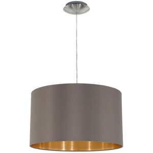 Eglo Pendelleuchte Maserlo, Cappuccino-farbener Stoffschirm, Nickel matt, 38cm Durchmesser.