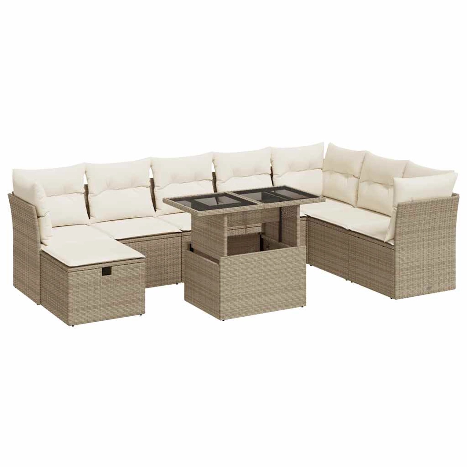 vidaXL 9-Tlg Garten-Sofagarnitur mit Kissen Beige Poly Rattan 3327798
