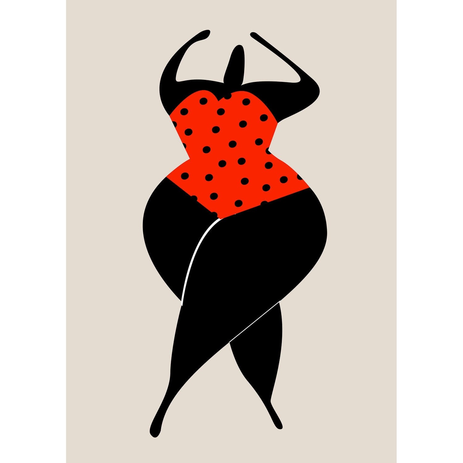 Fototapete Tanzende Frau Schwarz Rot Weiß 2,00 m x 2,80 m FSC®