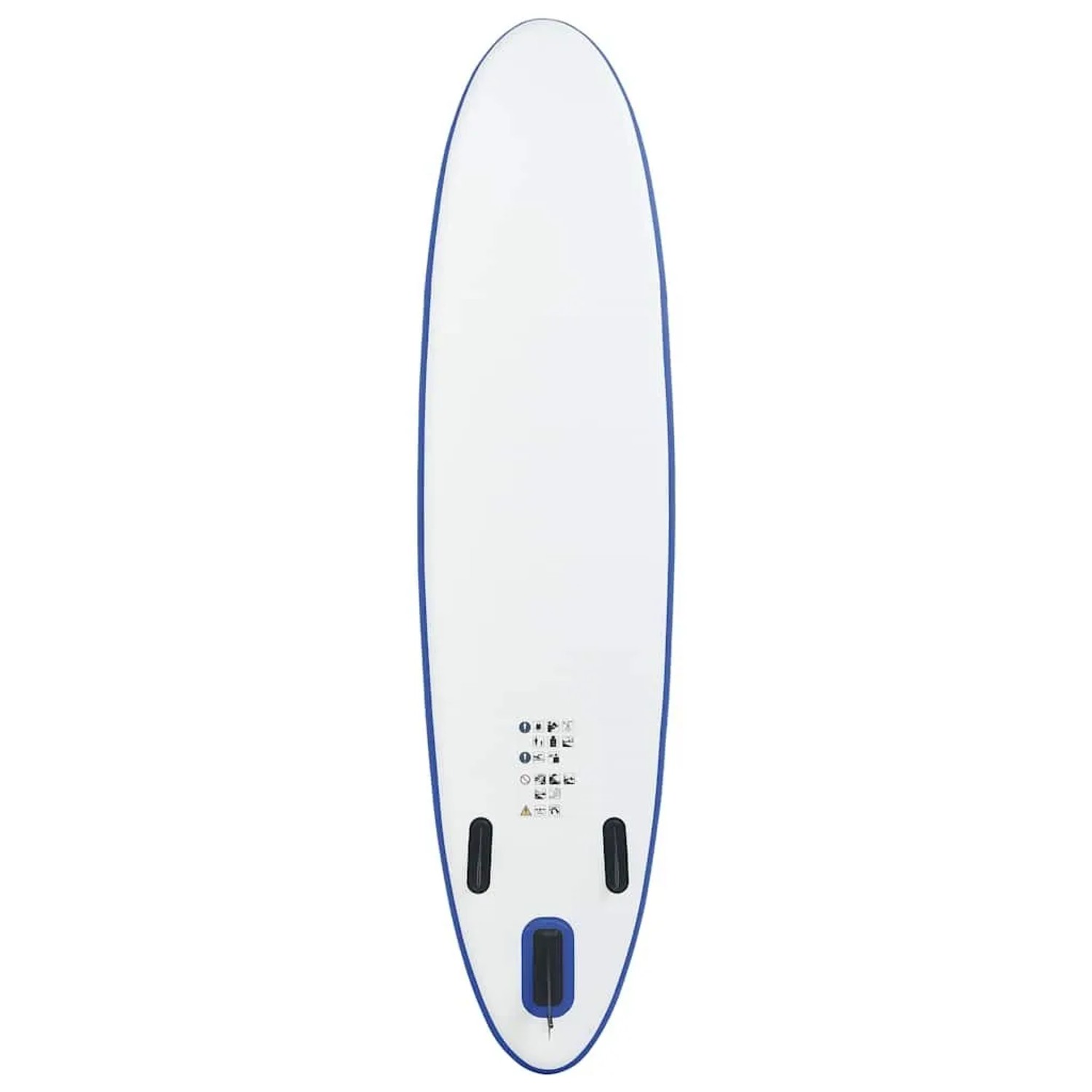 Aufblasbares SUP-Board in Blau und Weiß für Wassersport, Rückansicht.