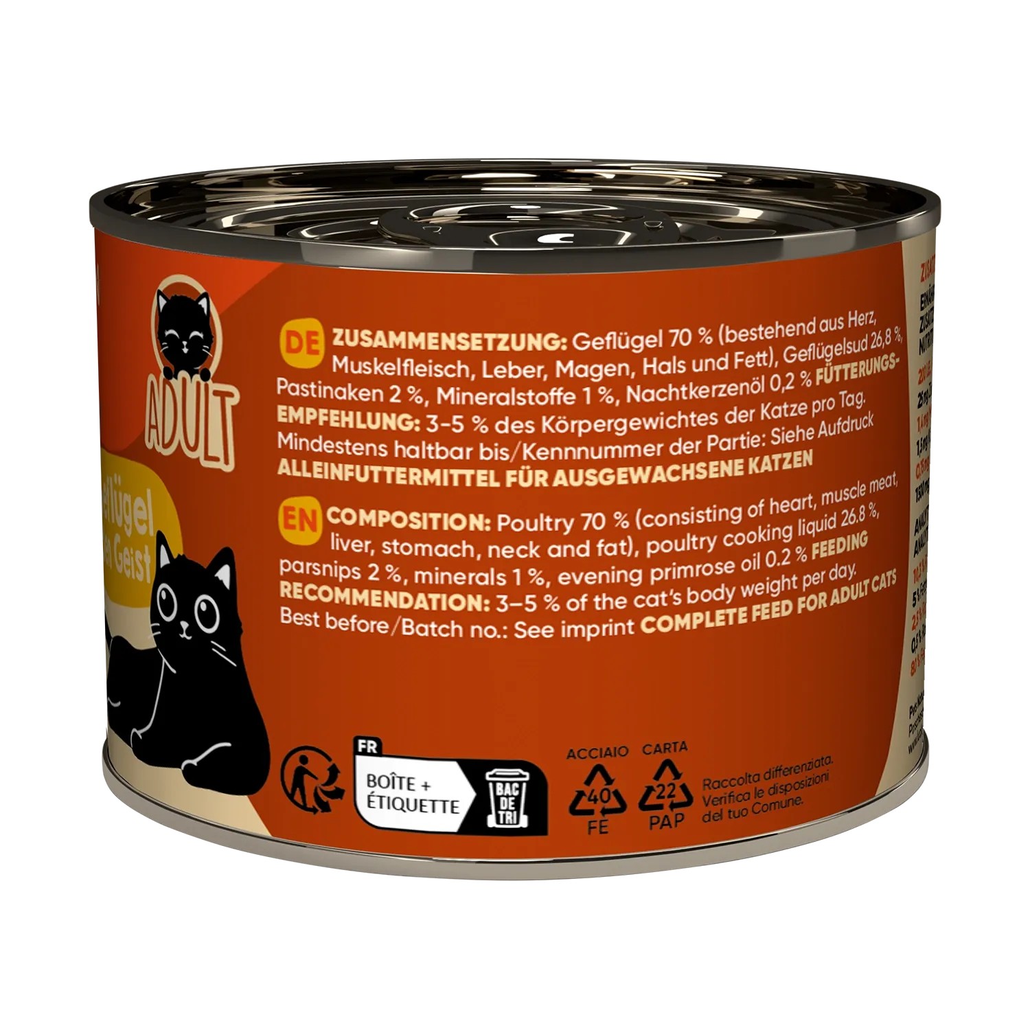 Lucky Lou Katzen-Nassfutter Adult Geflügel, 200g Dose. Alleinfutter für erwachsene Katzen.