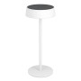 Weiße EGLO LED Solar Tischleuchte SIMERI mit Touchdimmer und Solarpanel, geeignet für den Außenbereich.