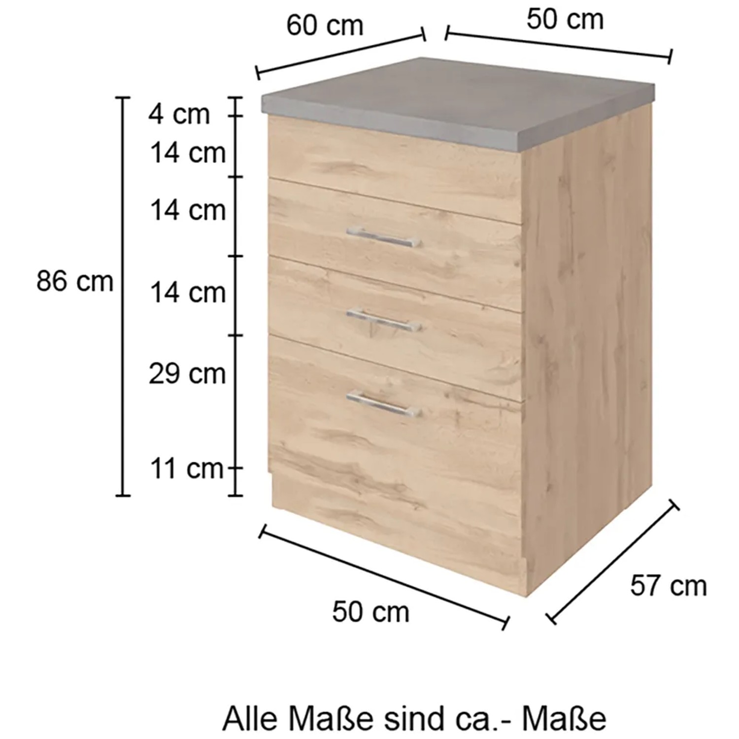 Held Möbel Auszugsschrank Sorrento, 50x85x60 cm, Weiß-Wotanei Dekor, Küchenunterschrank mit Schubladen.