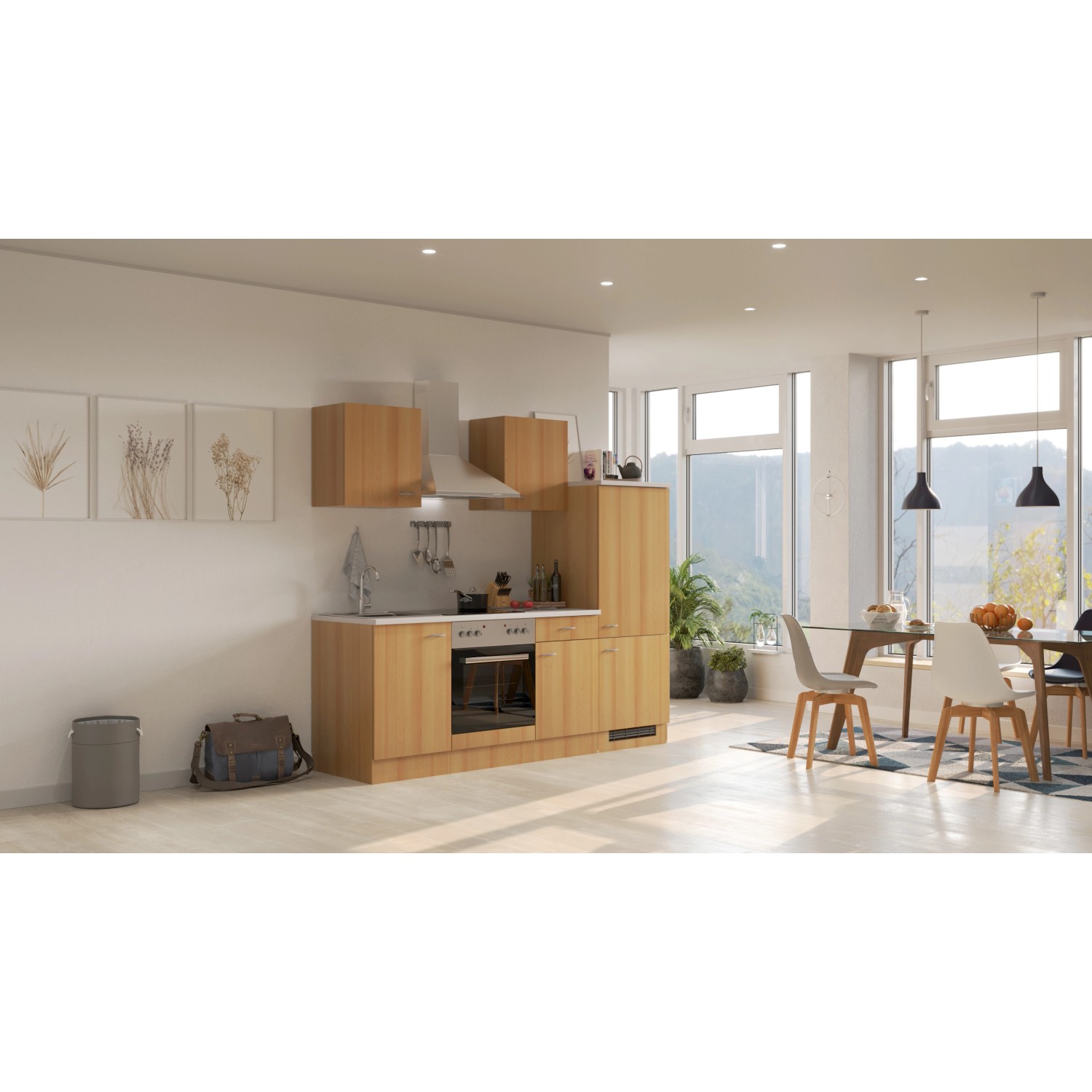 Flex-Well Classic Küchenzeile/Küchenblock Nano 220 cm Buche