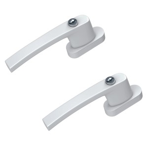 2 abschließbare, weiße Basi Fenstergriffe aus Alu mit Schlüssel für erhöhte Sicherheit.