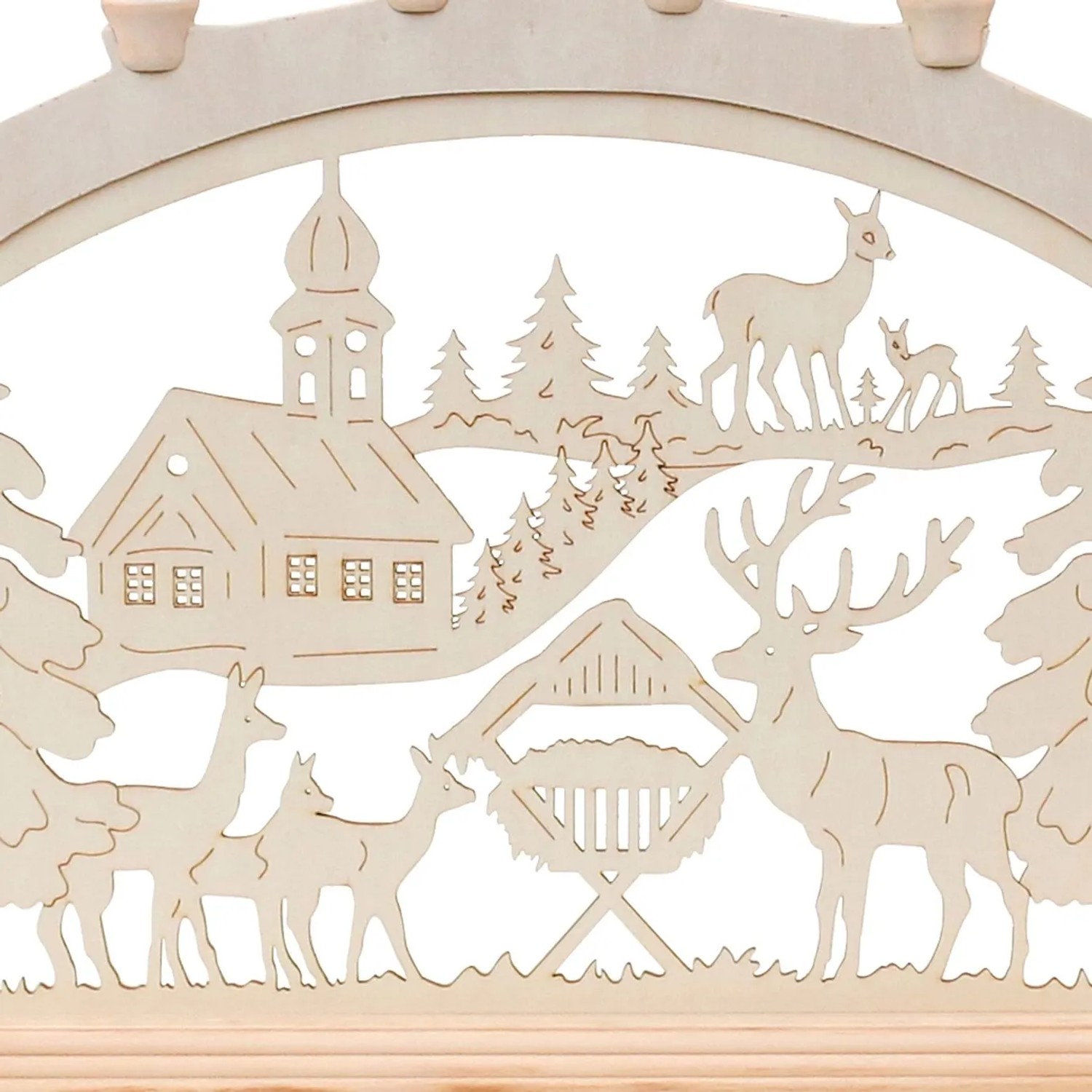 Dekohelden24 XXL Leuchterbogen Schwippbogen Lichterbogen Fensterbogen Schwibbogen Motiv Futterkrippe Reh Spitzkerzen Wechselbar L/B/H 71 x 4 x 40 cm_4