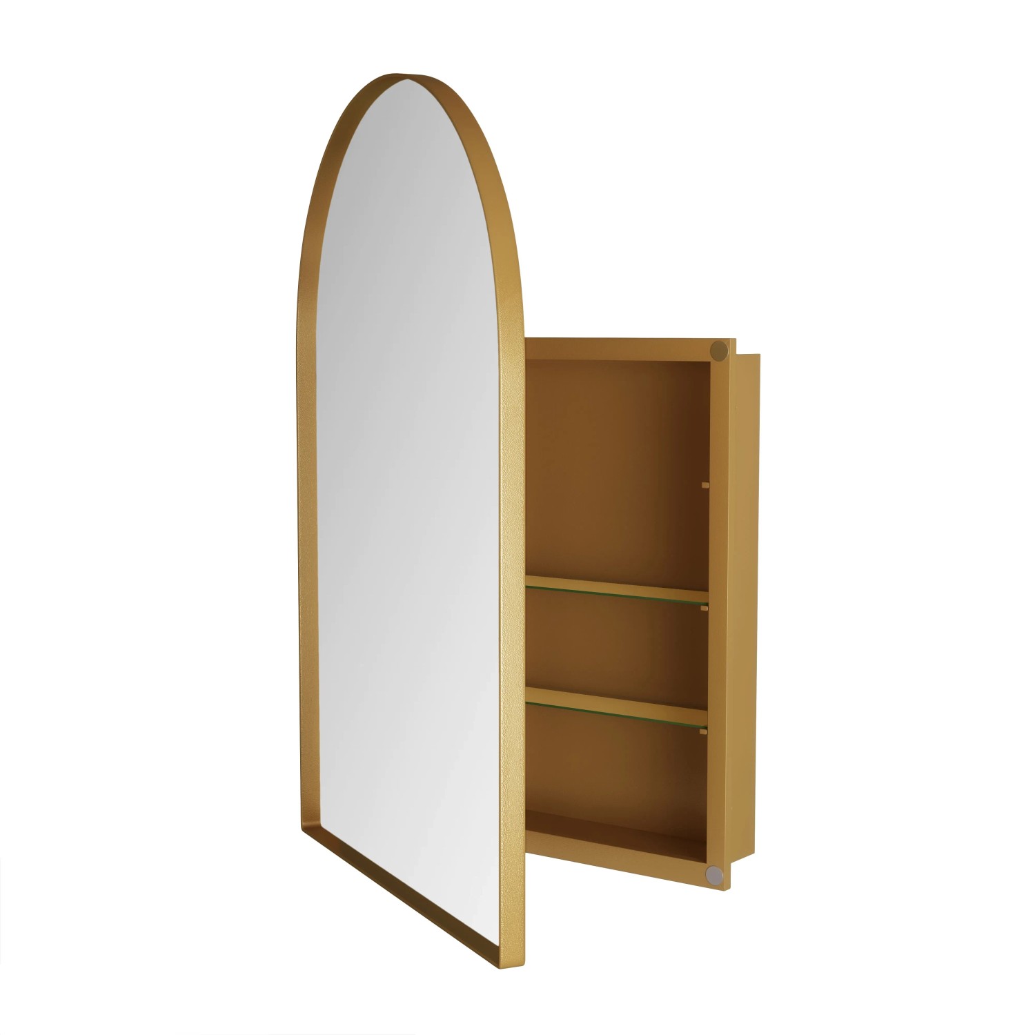 Spiegelschrank Gold 91x61x12 cm mit Metallrahmen und Verstellbaren Glasablagen Wandmontage