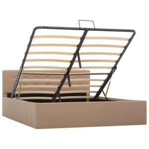 vidaXL Stauraumbett, Cappuccino-Braun, Kunstleder, mit Lattenrost und Hebemechanismus.