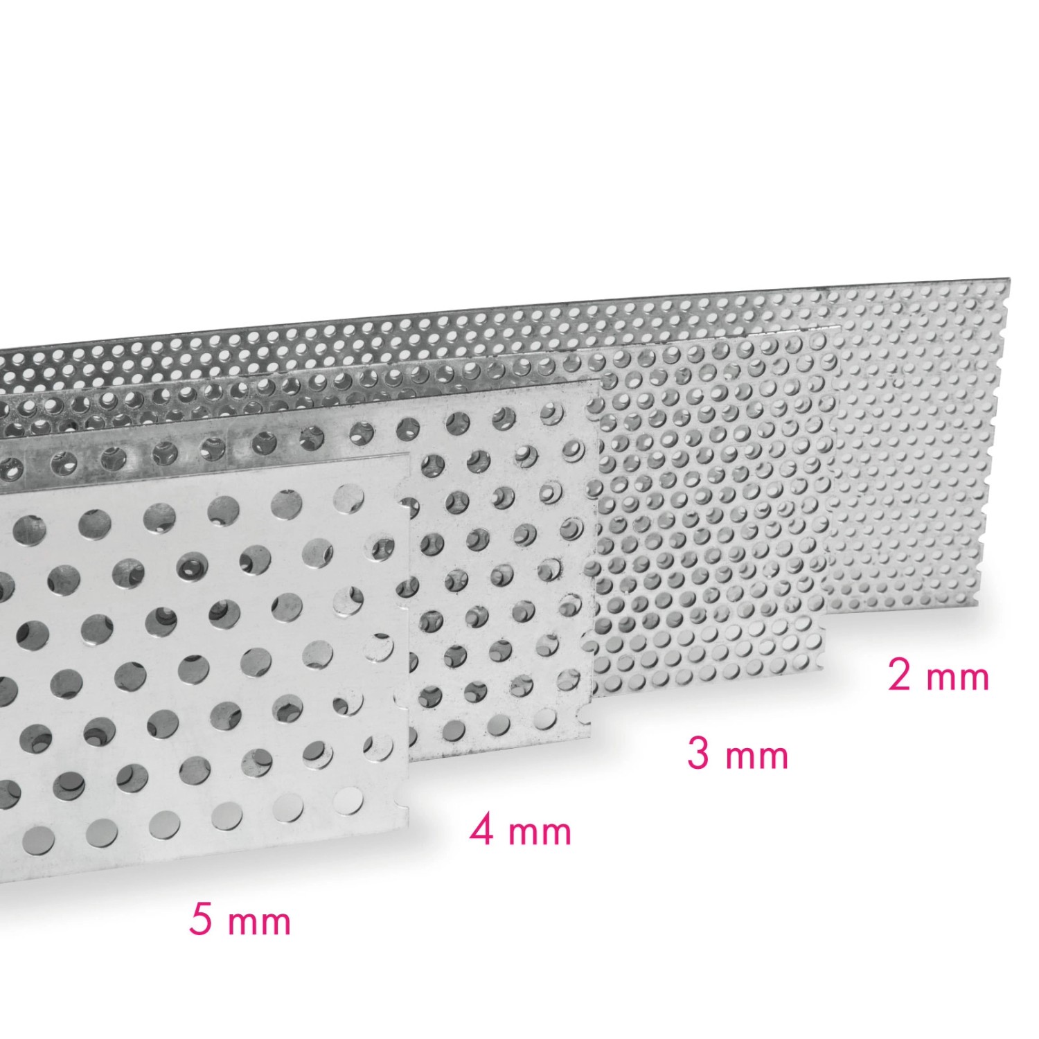Siebe für EBERTH Getreidemühle mit verschiedenen Lochgrößen (2, 3, 4, 5 mm).