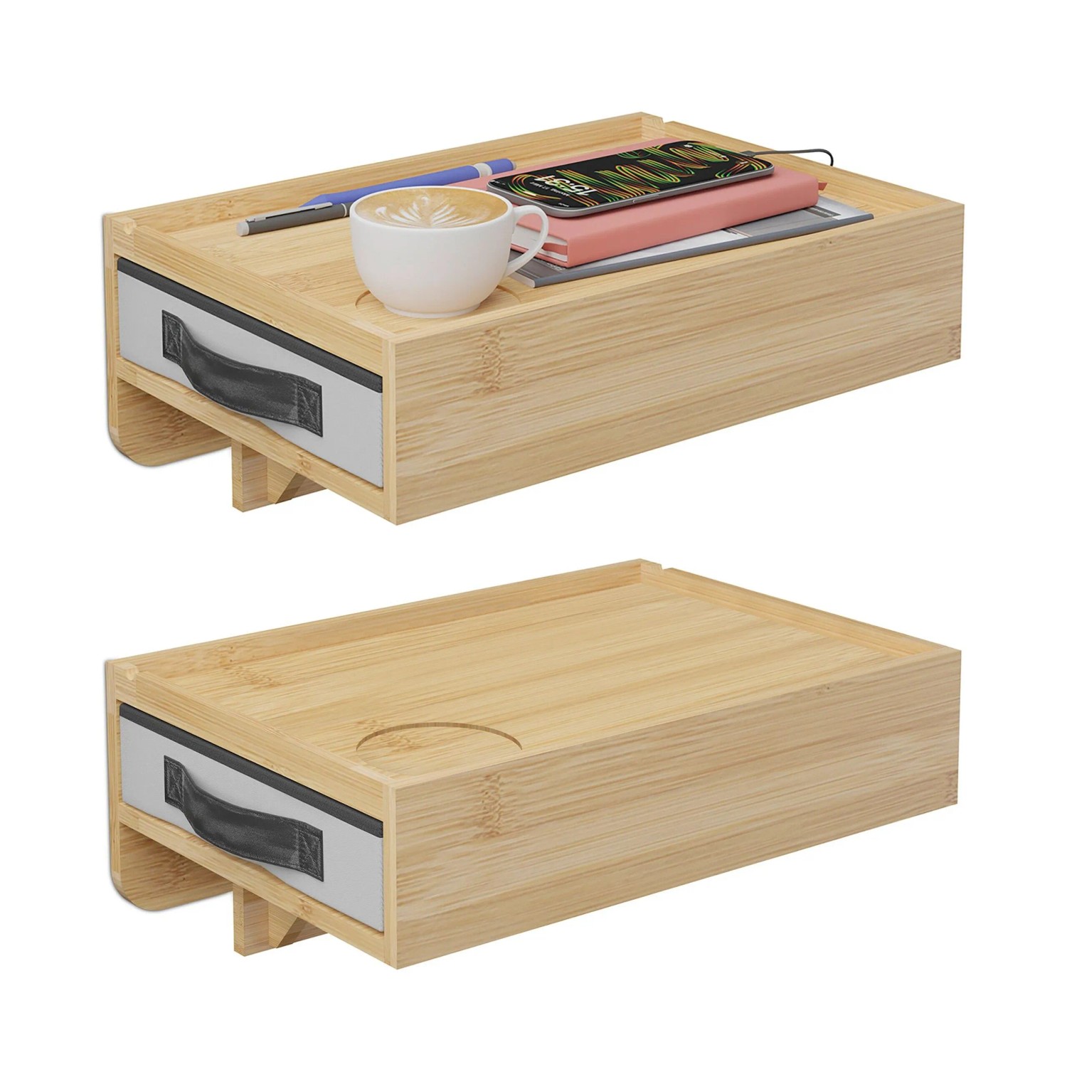 Relaxdays Nachttisch 2er Set Bambus Natur Klemmbar 14 cm x 37 cm x 26,5 cm