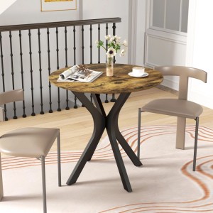 Runder HOMCOM Esstisch für 2 Personen. Rustikal-braune MDF-Tischplatte, geschwungene schwarze Stahlbeine. Modernes Design.