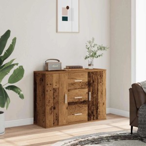 vidaXL Sideboard in Altholz-Optik, 90 cm breit, mit Türen und Schubladen. Praktischer Holzwerkstoff Schrank.
