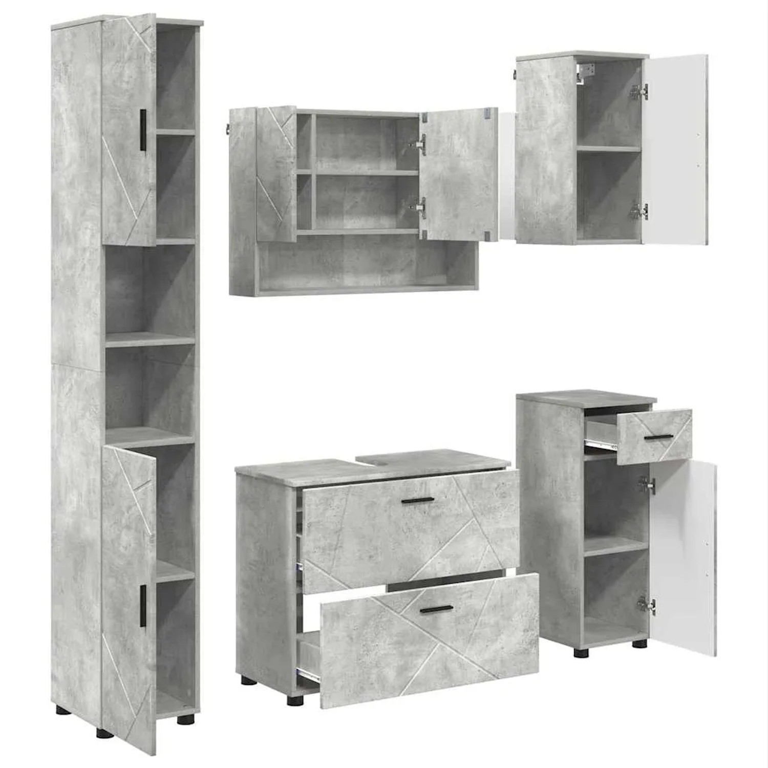 vidaXL Badezimmermöbel-Set 5-Tlg Betongrau Sperrholz und Metall 3393076