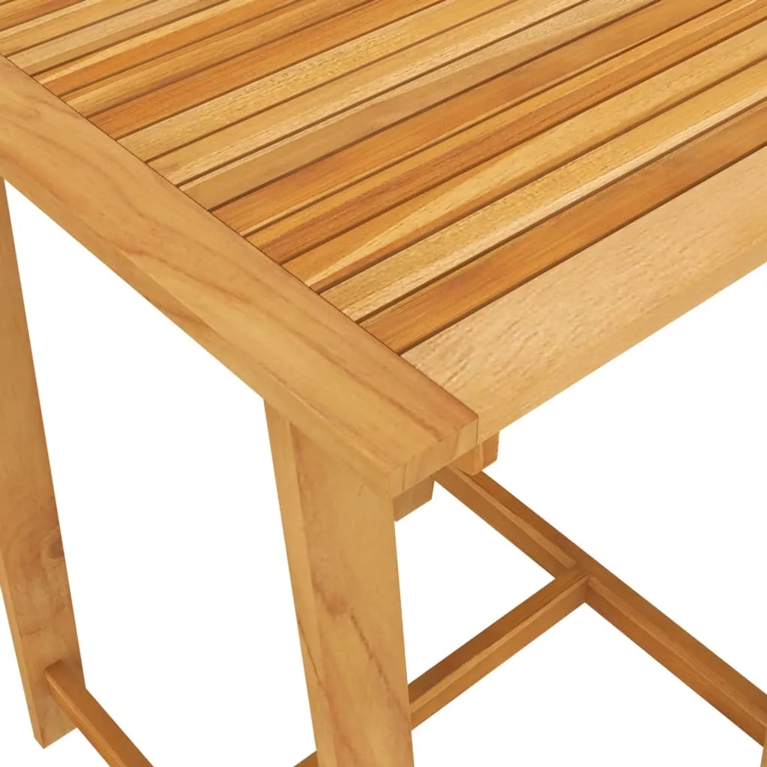 Detailansicht: Tischplatte des braunen vidaXL Gartenbar-Sets aus Akazienholz.