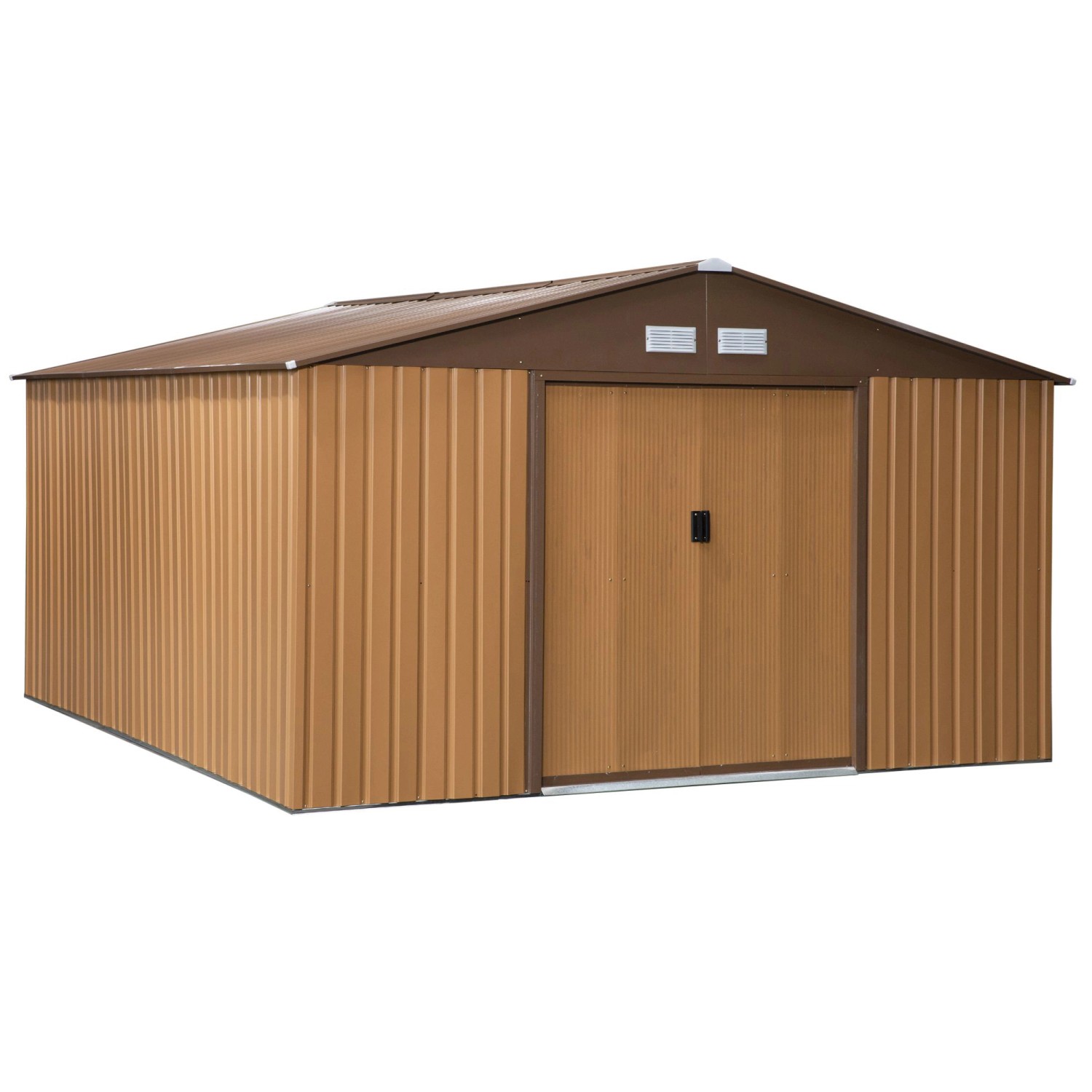 Outsunny Gerätehaus 20m³ Stahl Braun 340 x 386 x 200 cm günstig online kaufen