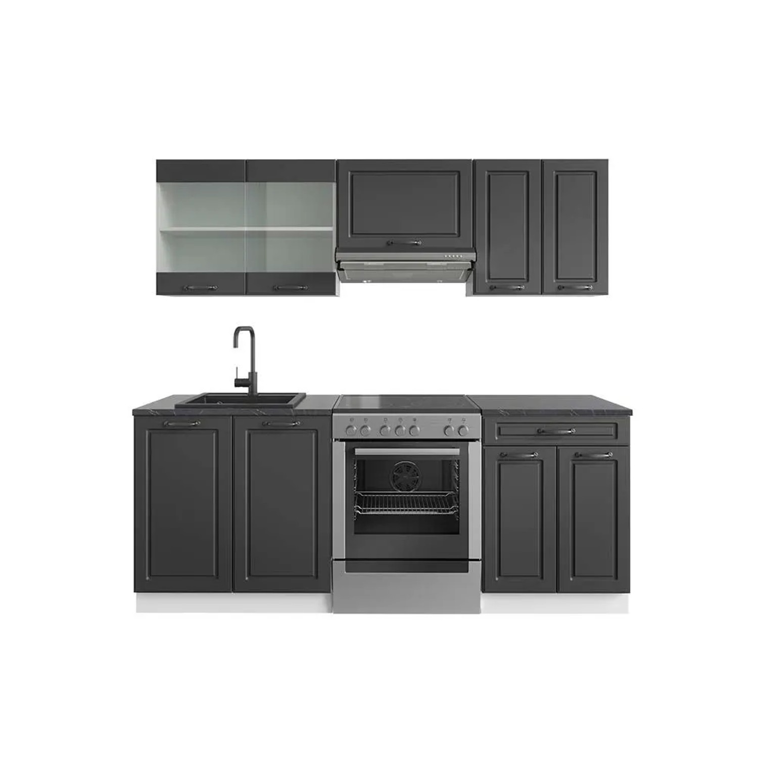 Vicco R-Line Küchenzeile Anthrazit Landhaus Weiß 200 cm AP Anthrazit ohne E-Geräte