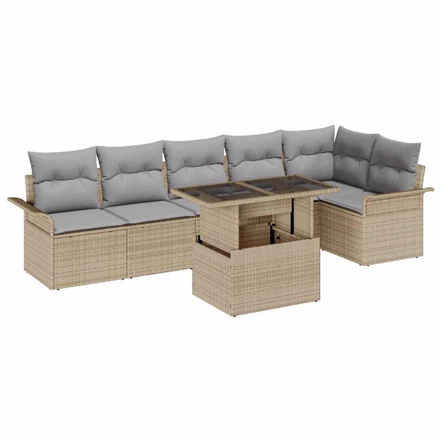 vidaXL 7-Teiliges Garten Sofa Set mit Kissen Beige Poly Rattan 3348296 günstig online kaufen