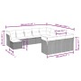 Beige vidaXL Garten-Sofagarnitur (12-tlg) aus Polyrattan mit Kissen und Maßangaben.