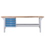PROREGAL Werkbank Giant Rhino Plus mit 4 Schubladen, 200x70cm, Traglast 500kg, lichtgrau/lichtblau.