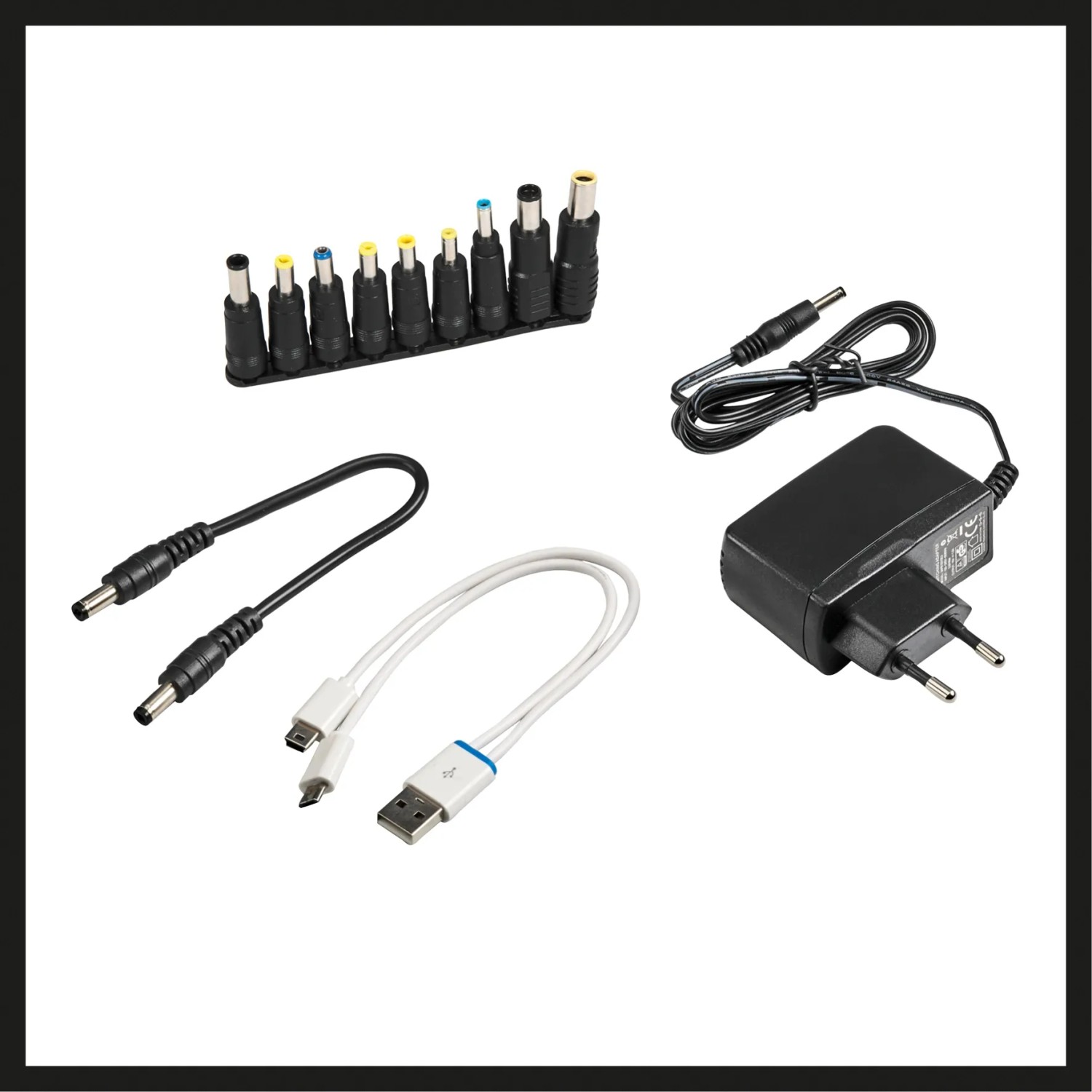 Einhell CE-JS 12 Power Bank Jump-Start mit Adaptern und Ladekabeln für Auto und elektronische Geräte.