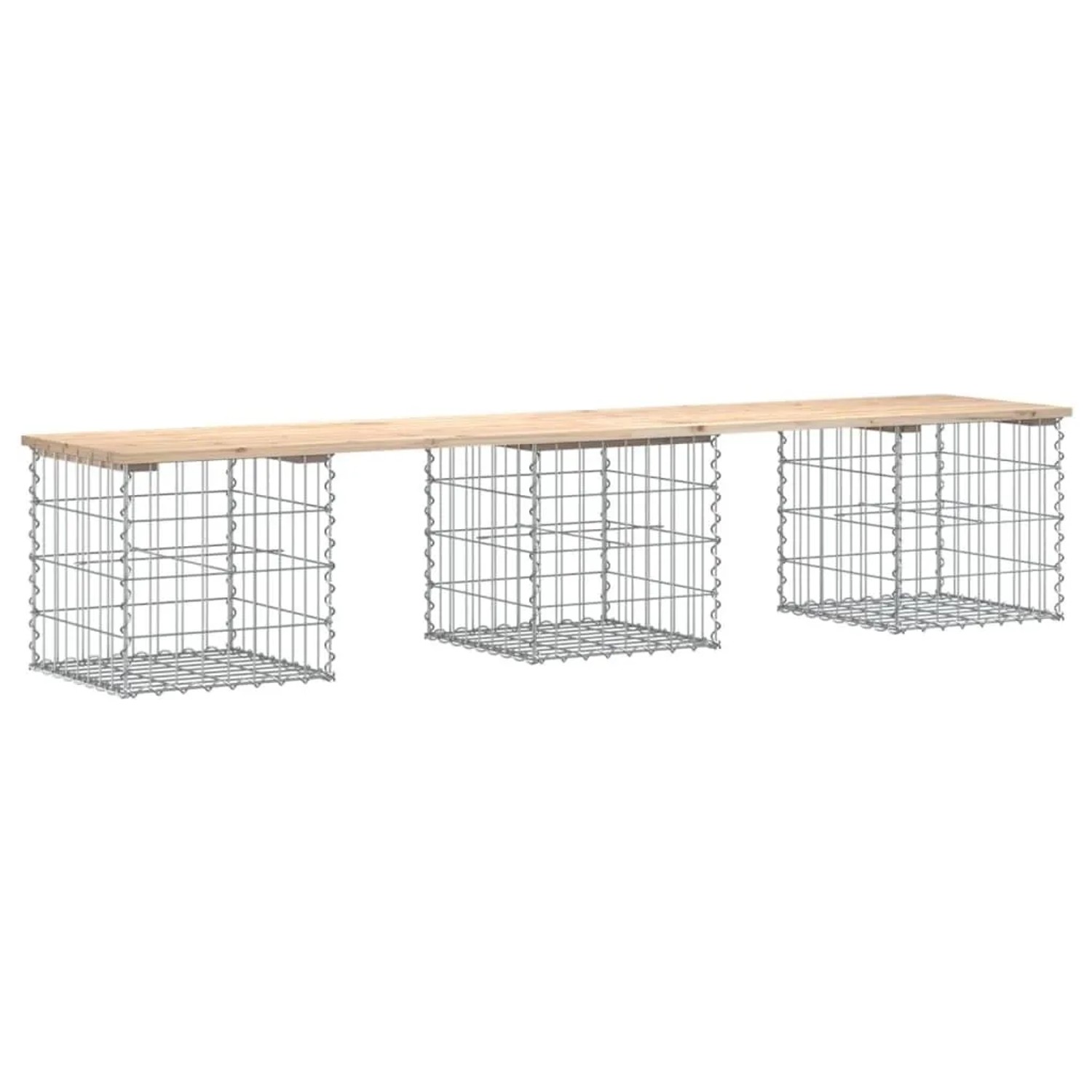 DELUKE Gartenbank Gabionen BIKS Aus Stahl 203x44x42cm Kiefernholz Natur Gabionenbank Gabionengitter Ziergabione
