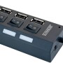 Schwaiger USB 2.0 Hub, 4-fach, schwarz, mit Schaltern und LEDs zur Statusanzeige.