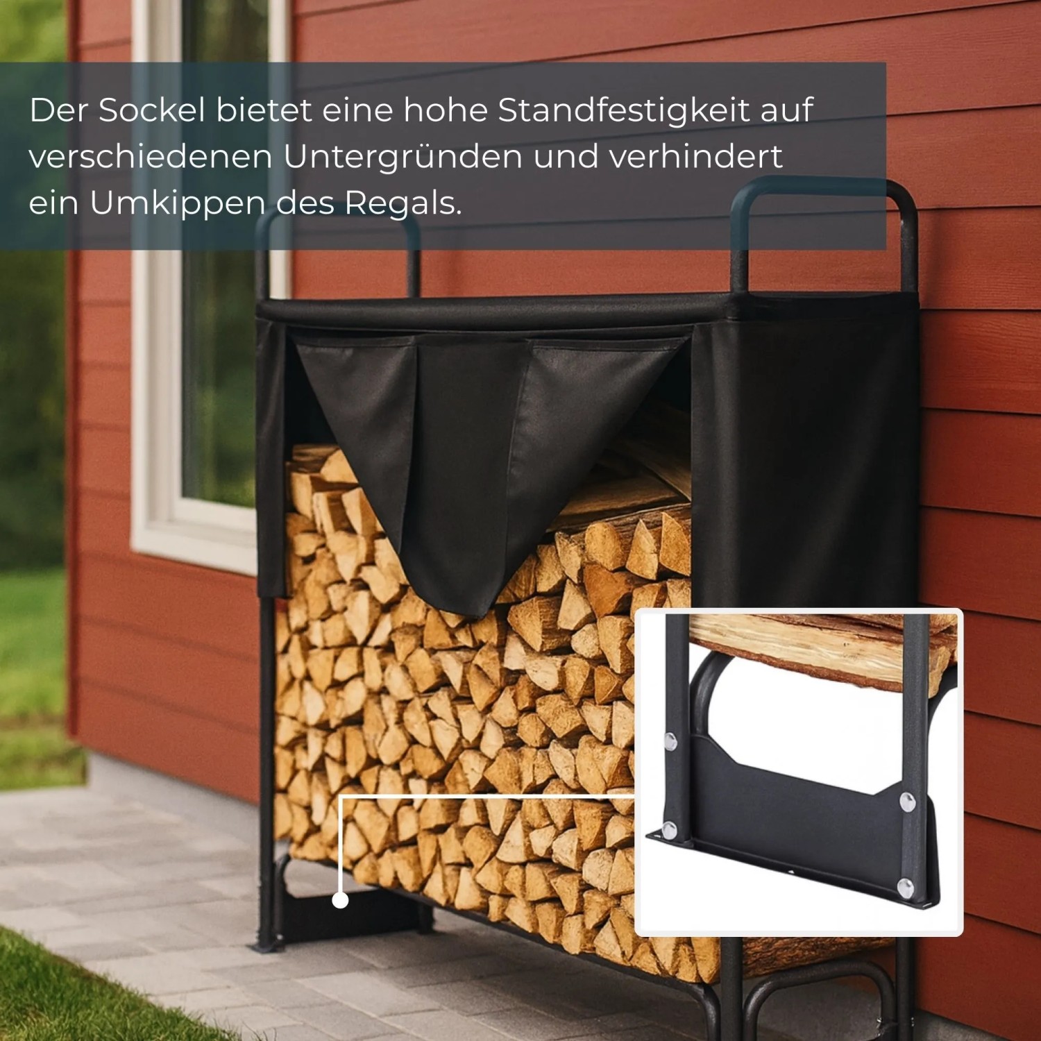 osoltus Kaminholzregal Brennholzregal  132 x 117 cm mit Abdeckung_8