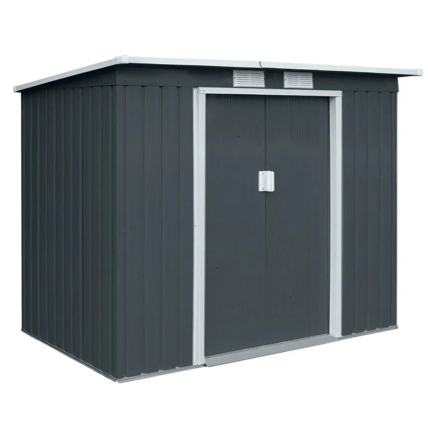 Hattoro P100 Metall Gerätehaus Geräteschuppen Mit Bodenrahmen 3,6 m³ Pultdach Dunkelgrau