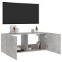 VidaXL TV-Wandschrank, Betongrau, 100x35x41 cm, mit LED-Leuchten, offene und geschlossene Fächer.