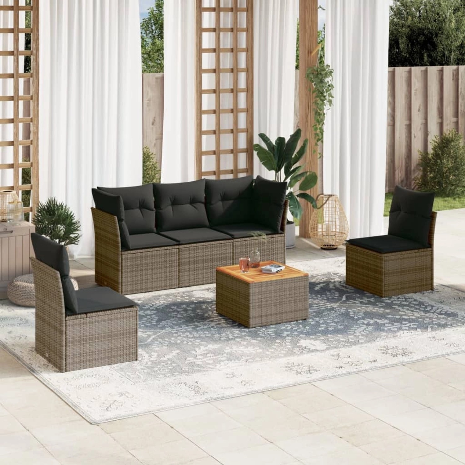 vidaXL 6-tlg Garten-Sofagarnitur mit Kissen Grau Poly Rattan Modell 47 günstig online kaufen