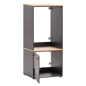 Schildmeyer Waschmaschinenschrank-Set Solea, 2-teilig, anthrazit mit Holzdekor, für Hauswirtschaftsraum.