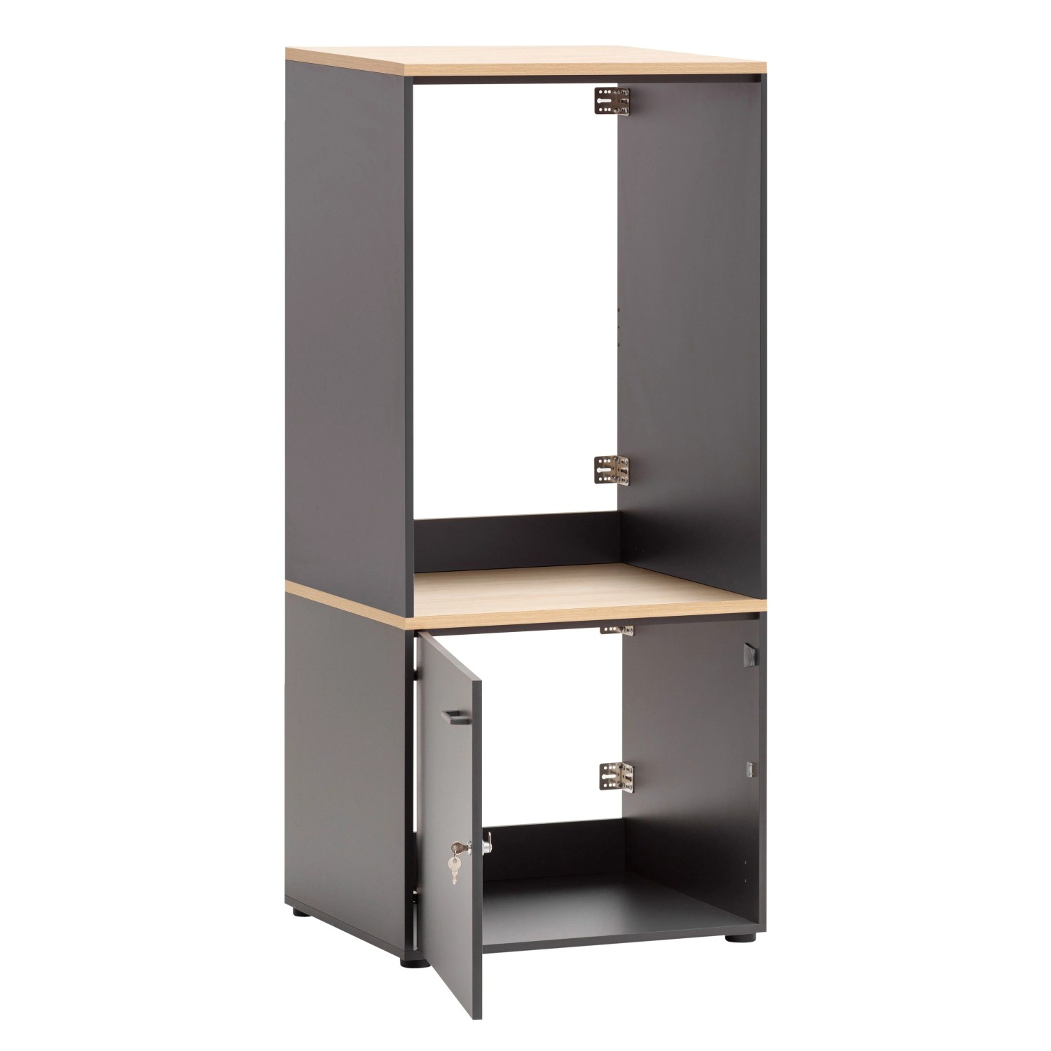 Schildmeyer Waschmaschinenschrank-Set Solea, 2-teilig, anthrazit mit Holzdekor, für Hauswirtschaftsraum.