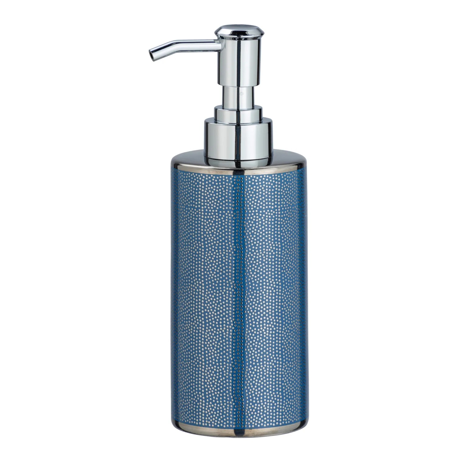 Wenko Seifenspender Nuria, blau-silber, Keramik, 0,3 l. Eleganter Bad-Accessoire für Flüssigseife.