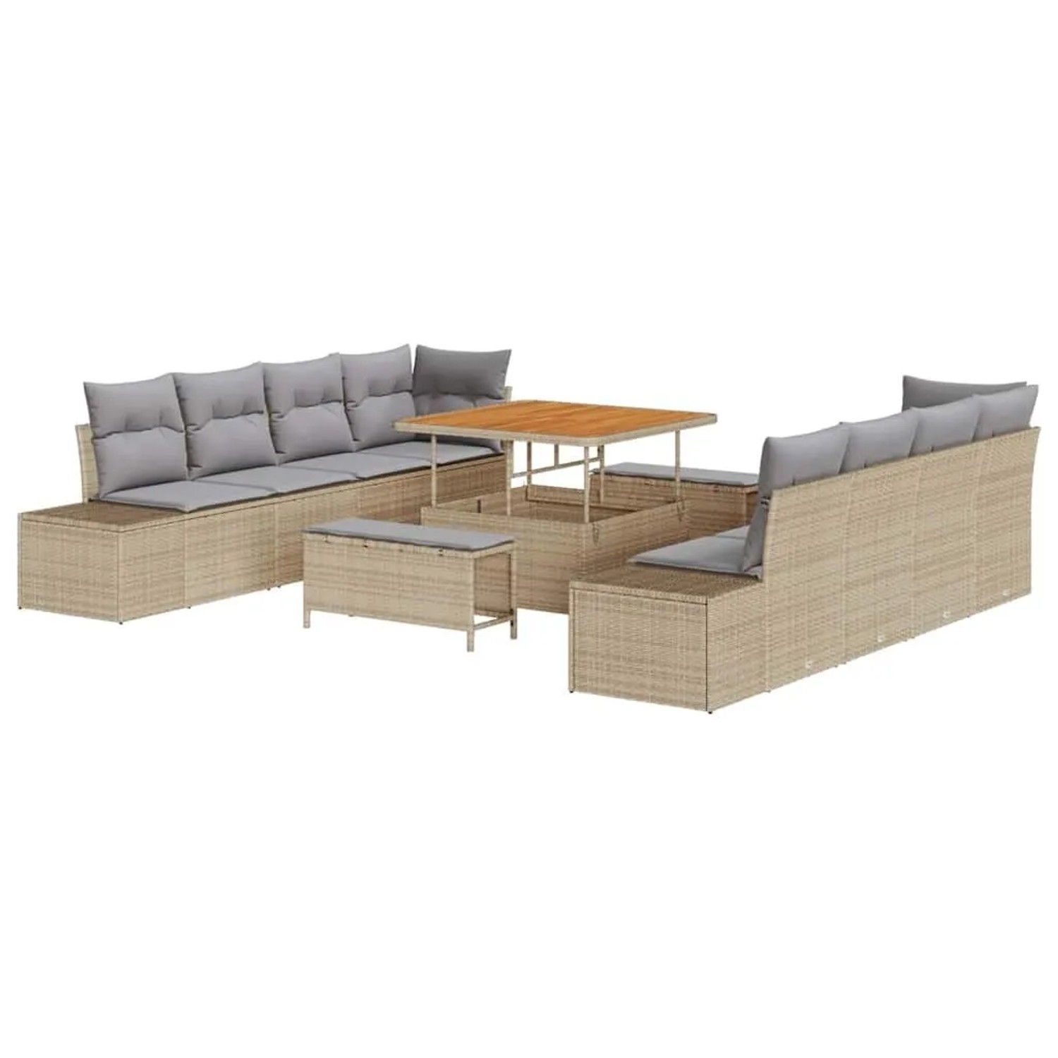 vidaXL Gartensofa-Set mit Kissen mit Speicher 11 Stk Beige Poly Rattan 3364 günstig online kaufen