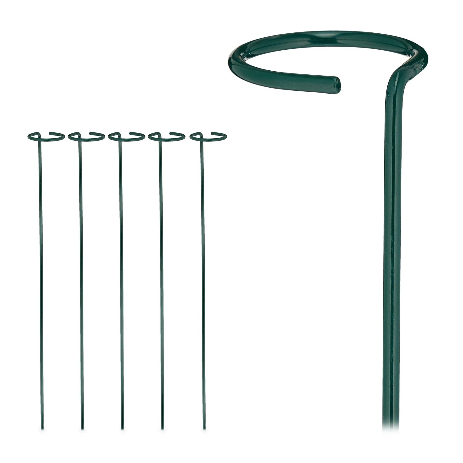 Relaxdays Pflanzstäbe 6er Set Stahl Dunkelgrün Pulverbeschichtet Mit Ring 60 cm x 6 cm