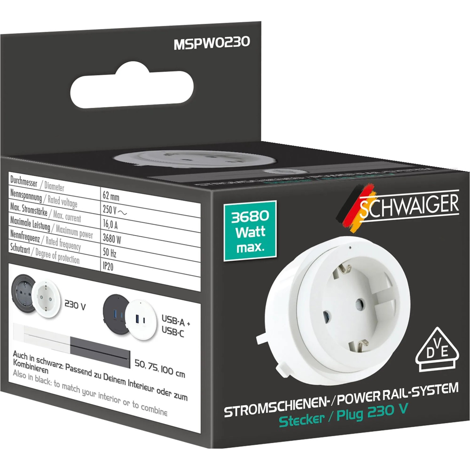 Schwaiger Stromschienen-Plug MSPW0230 mit USB-C & USB-A Weiß