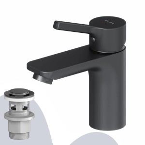 AM.PM Waschtischarmatur X-Joy S, Schwarz, mit Klick-Ablaufgarnitur. Waschbeckenarmatur für Bad & Küche.
