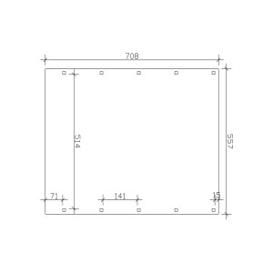 Technische Zeichnung: Skan Holz Flachdach-Doppelcarport Friesland, Maße 557x708 cm.
