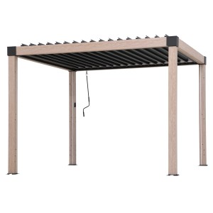 Sunjoy Multi-Pergola Matterhorn, 306x306 cm, Eiche: Terrassenüberdachung mit verstellbaren Lamellen.