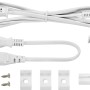 Zubehör für LED-Lichtleiste: Kabel, Verbinder, Schrauben und Halterungen.