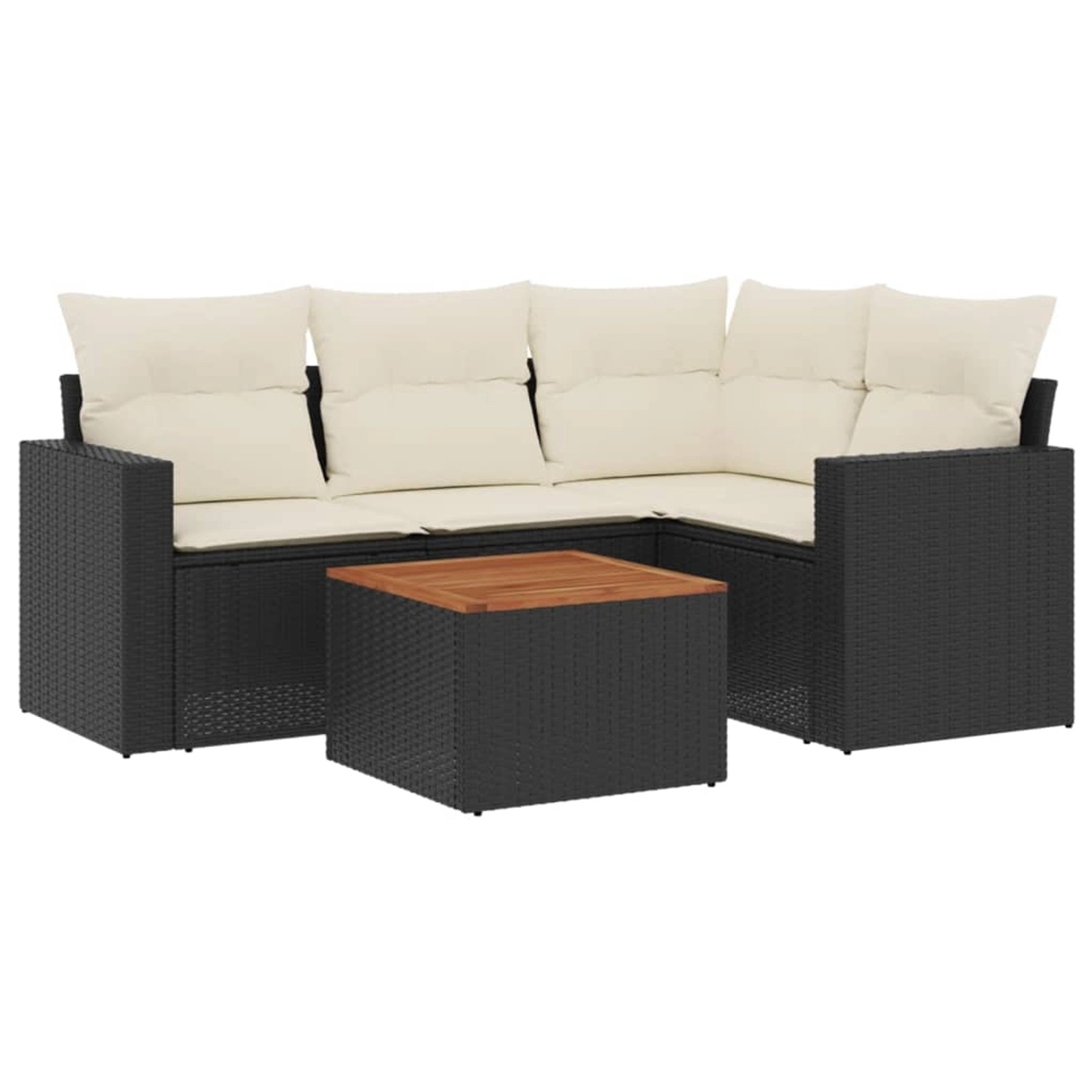 vidaXL 5-tlg Garten-Sofagarnitur mit Kissen Schwarz Poly Rattan Modell 96