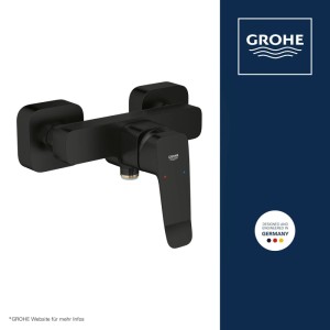 Grohe Duscharmatur Dice in Mattschwarz für Wandmontage. Moderner Einhebelmischer mit abgerundeten Ecken.